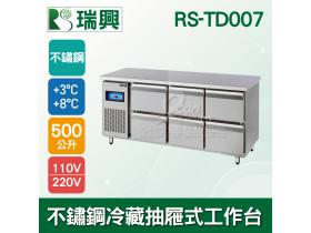 瑞興7尺500L不鏽鋼冷藏6抽抽屜式工作台RS-TD007
